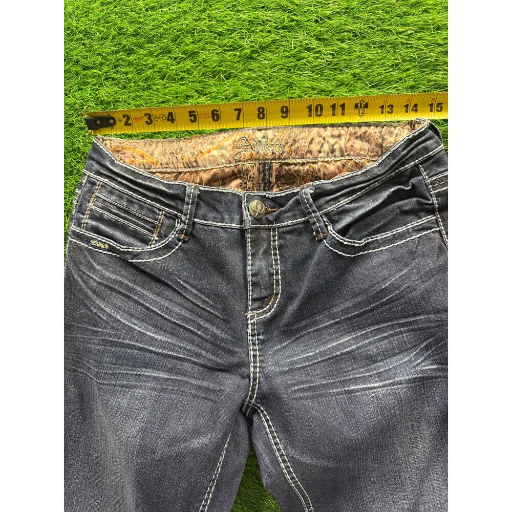 Adiktd Jeans Womens 8 W30 L35 Bootcut Dark Wash Fleur De Lis Studded Y2K Western - Picture 15 of 16